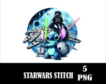 Imágenes prediseñadas PNG de Stitch de Star Wars, diseño para camisetas (descarga digital)