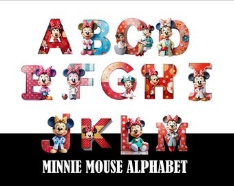 Minnie Mouse Alphabet Clipart PNG, T-Shirt Design (Digital Download)