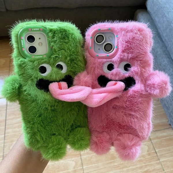 Couple Phone Case for iPhone 15 14 13 12 11 Pro Max Korea Fluffy Monster Tongue Cover