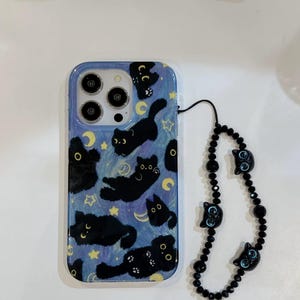 Coque de portable Chats noirs pour iPhone 16 15 14 13 12 Pro Max Chain Cover