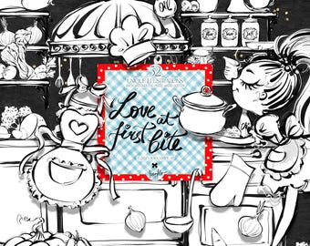 Kochen Doodle Clipart: Handgezeichnete Küche PNGs für Aufkleber, Planer (digitaler Download)
