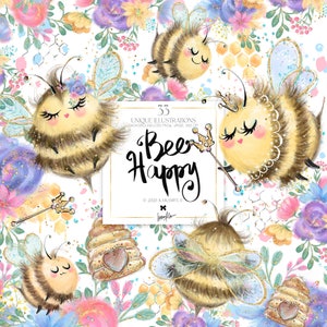 Honigbiene Clipart, KaramfilaS Bienen Clip Art, Planer Aufkleber Clipart, Waben Bienenstock Glitzer wunderliche Print on Demand Illustrationen.