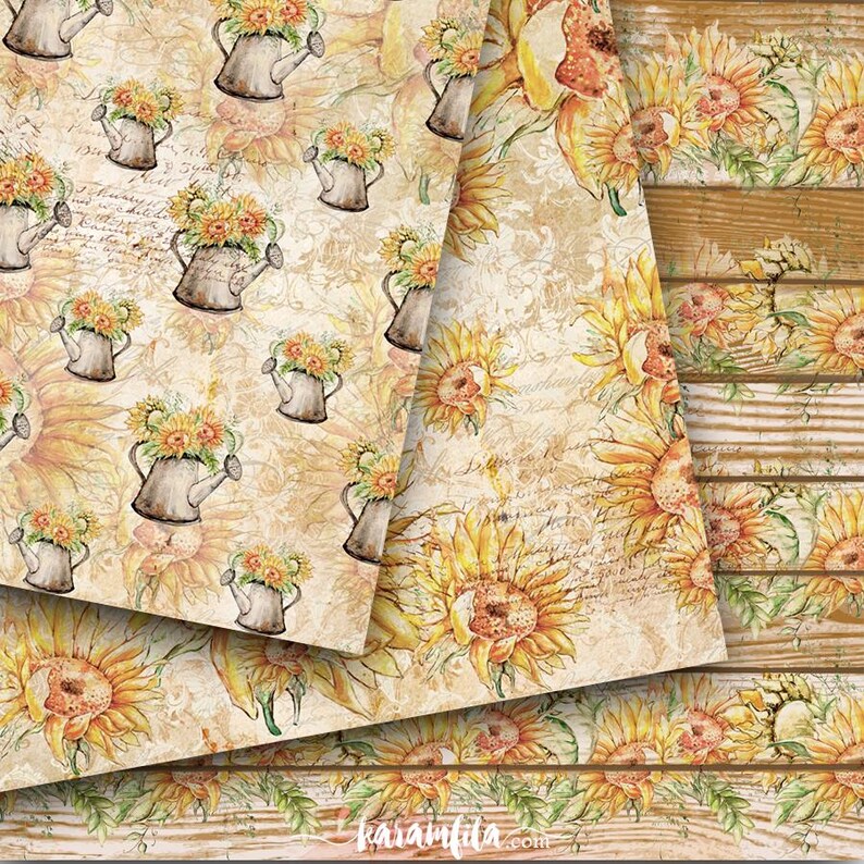 Vintage Sunflower Digital Paper Pack: Floral Seamless Patterns (digital ...