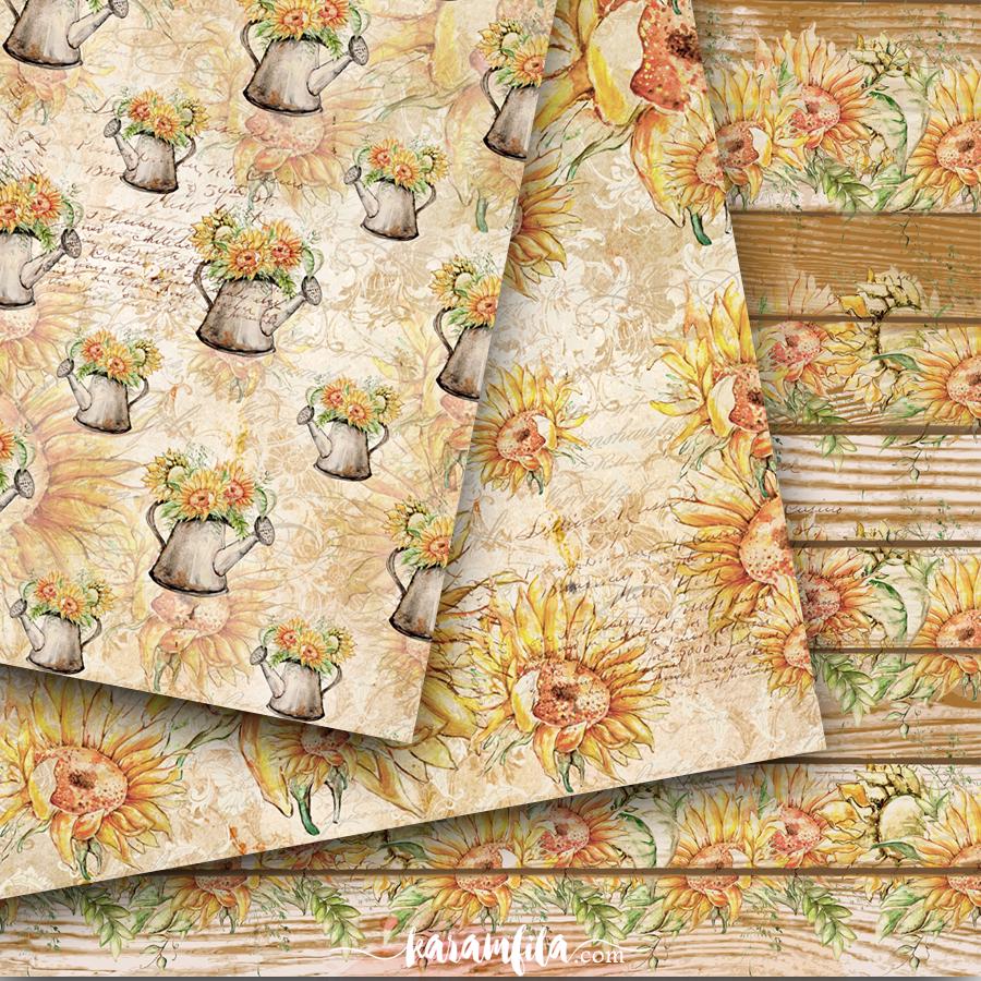 Vintage Sunflower Digital Paper Pack: Floral Seamless Patterns (digital ...