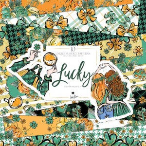 St Patricks Day Nahtlose Muster Karamfila Irische Mädchen Digitales Sammelalbum Papier Pack BFF Planner Stickers Hahnentritt Stoffdrucke
