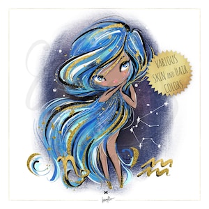 Autocollants de planificateur de poupées zodiaque zodiaque Verseau pour enfants, zodiaque féminin, sublimation graphiques impression à la demande graphiques album