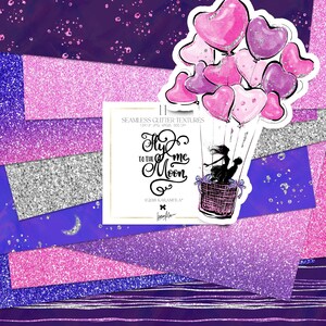 Papel Digital Dia dos Namorados Roxo Rosa Ombré Azul Prata Glitter Texturas KaramfilaS Glitter Listras Estrelas Prata Padrões de Sublimação Sem Costura