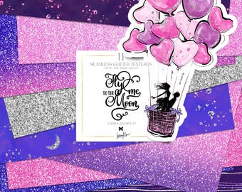 Purple Pink Glitter Digital Paper: Ombre Stars Textures (Digital Download)