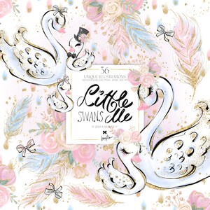 Mãe e bebê cisnes clipart karamfilaS penas pastel floral folha de ouro molduras de casamento adesivos planejador sublimação png pod suprimentos para eventos