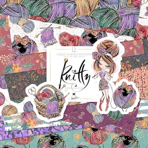 Liebe Stricken Digitales Papier Karamfila Garn Schafe Planer Aufkleber Stricken Accessoires Baa Baa Sublimation Stoff Muster Drucken Scrapbook Kit