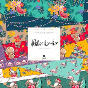 Tropische Weihnachten Digital Paper Pack KaramfilaS Aloha Santa Sand Schneemann Planer Aufkleber Flamingo Xmas Party Sublimation Stoffdrucke