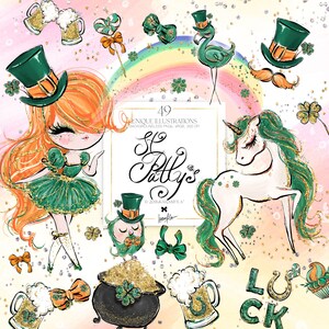 St Patrick's Day Clipart. KaramfilaS Regenbögen & Einhörner Clipart, Flamingo Eulen Planer Stickers. St. Pattys Stoffe. Irische Sublimation PNG.
