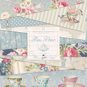 Chá hora papel digital karamfila vintage xícaras de chá bule vitoriano scrapbook kit de papel pastel floral decoupage papel artesanato padrão para impressão