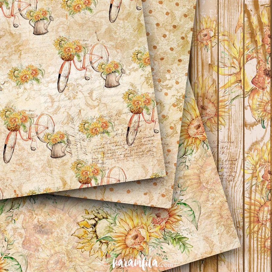 Vintage Sunflower Digital Paper Pack: Floral Seamless Patterns (digital ...