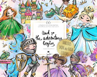 Princess Knights Clipart: Fairytale Birthday Party Planner Stickers (PNG)