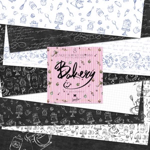 Padaria Doodle Papel Digital KaramfilaS Utensílios de Cozinha Livro de Culinária Utilitários Desenhos em Quadro-negro Superfície Padrão Scrapbook Papel Artesanato Papel