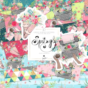 Papel digital para garota trabalhadora Karamfila Mulher de negócios Moda blogueira Primavera Floral Adesivos Padrões Escritora Feminina Tecidos de impressão por sublimação