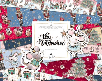 Nutcracker Digital Paper Karamfila Christmas Seamless Pattern Scrapbook Fabric Sublimation Print Xmas Planner Sticker Nursery Textile Design