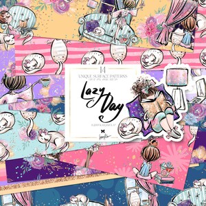 Fauler Tag Digitales Papier KaramfilaS Freier Tag Haus Büro Planer Aufkleber Feminine Power Sublimation Nahtlose Stoffmuster Designs Drucken