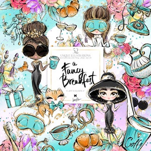 Frühstück bei Tiffany's Clipart, KaramfilaS Audrey Hepburn Clip Art, Planner Stickers Clipart Glitter Skurrilen Print on Demand Illustrationen