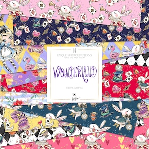 Alice nel Paese delle Meraviglie Carta Digitale KaramfilaS Vintage Tea Party Motivi Floreali Scrapbook Planner Cricut Canva Craft Stampa Sublimatica Tessuto
