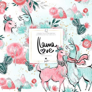 Adesivos para planejador de Dia dos Namorados, Lhama Clipart, KaramfilaS, Montanhas Verdes, Rosa, Hortelã, Cacto, POD, Clip Arts, Flores, Sublimação, Dia dos Namorados, PNG