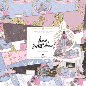 Cozy Winter Home Digitales Papier KaramfilaS Day Off Reading Planer Aufkleber Feminine Power Sublimation Nahtlose Stoffmuster Designs Drucken