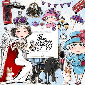 Engeland clipart, KaramfilaS grillig Groot-Brittannië PNG pastel lente bloemen planner stickers illustraties Buckingham sublimatie illustraties