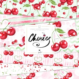 Watercolor Cherries Digital Paper: Seamless Summer Fruit Patterns (Digital Download)