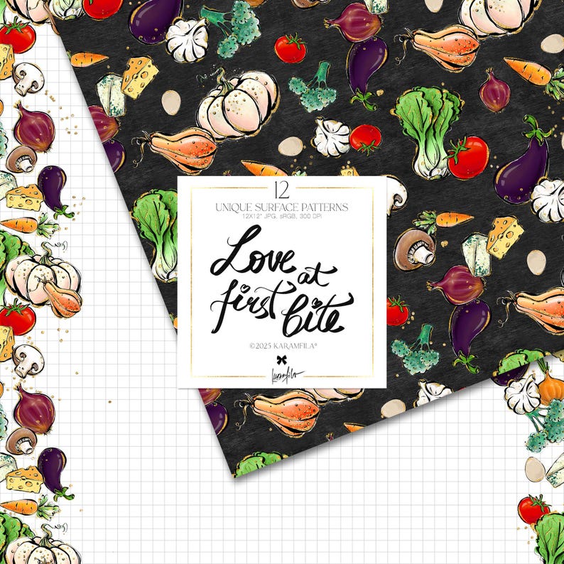 Retro Kitchen Digital Paper: Vintage Cookbook Patterns (12x12 Inches ...