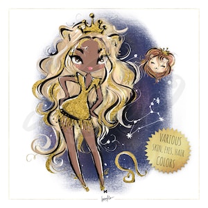 Sternzeichen Löwe Clipart Kinder Sternzeichen Puppen Planner Stickers Sternbilder Sublimation Karamfila African-American Girl Beyonce PNG