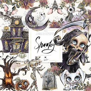 Spooky Halloween Clipart: Creepy Characters, Haunted House (PNG Digital Download)