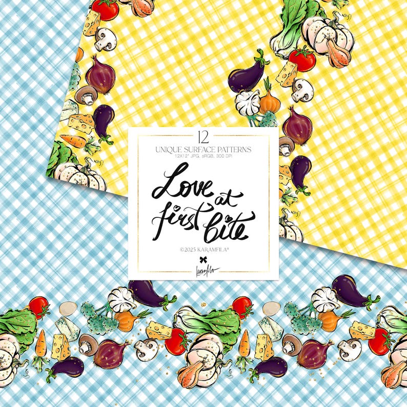 Retro Kitchen Digital Paper: Vintage Cookbook Patterns (12x12 Inches ...