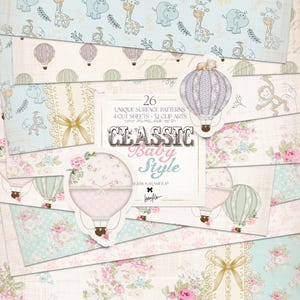 Vintage Baby Scrapbook Kit Karamfila Victorian Newborn Digital Paper 1st Birthday Papercraft Backgrounds Tags Clipart All-in-One Set