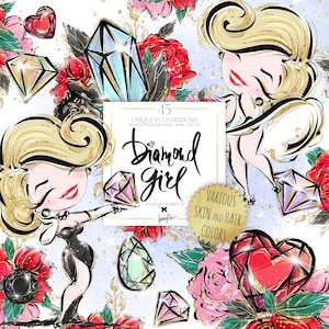 Diamonds Clipart KaramfilaS Marilyn Monroe Cartoon Characters Roses Iconic Hollywood Movie Star Planner Stickers Sublimation PNG Images