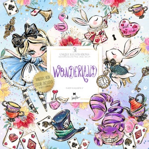 Conjunto de clipart de Alice no País das Maravilhas KaramfilaS Conto de Fadas Vintage Arte Digital Planejador Adesivos Scrapbooking Sublimação Impressão Cricut Canva PNG