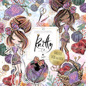 Liebe Stricken Clipart Karamfila Garn Schafe Planer Aufkleber Stricken Accessoires Baa Baa Sublimation PNG Scrapbook Kit