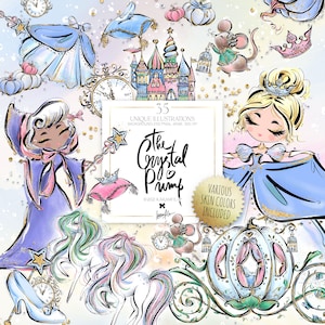 Clipart di Cenerentola, adesivi per pianificatore di feste di compleanno di principessa KaramfilaS, clipart di carrozza di zucca, illustrazioni stampabili su richiesta