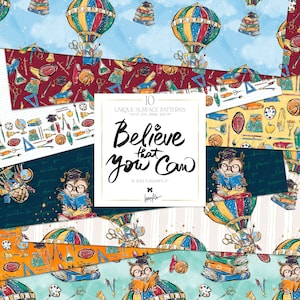 Terug naar school Luchtballon Uil Digitale Papieren Pack KaramfilaS Leraar Boeken Planner Glitter Stickers Stof Kinder Sublimatie Print
