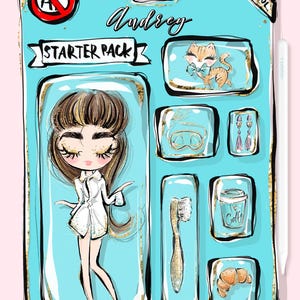 Audrey Hepburn Portrait Figurine Style KaramfilaS Breakfast at Tiffany's Unique Starter Pack with Accessories Printable Sublimation PNG
