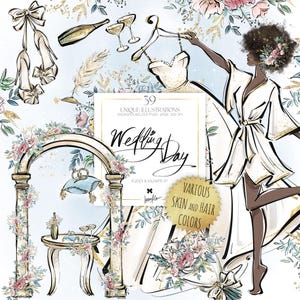 Dia do Casamento Clipart KaramfilaS Noiva Clip Art Casamento Floral Molduras de Folha de Ouro Planejador Adesivos Guirlanda de Flores Sublimação Imagens PNG