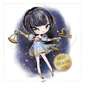 Zodíaco Libra Clipart Signos do Zodíaco Infantil Bonecas Planejador Adesivos Constelações Estelares Sublimação Karamfila Meninas Afro-Americanas PNG