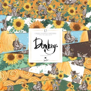KaramfilaS Burros Feno Girassóis Verão Padrões de Superfície Sem Costura para Scrapbook Papel e Tecido Impressão por Sublimação Artesanato DIY Papéis de Parede