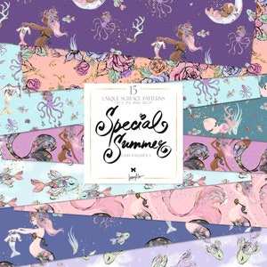 Maman et bébé sirènes Papier numérique KaramfilaS Motifs de créatures marines Paillettes fantaisistes Planificateur de grossesse Stickers future maman Conception de tissu