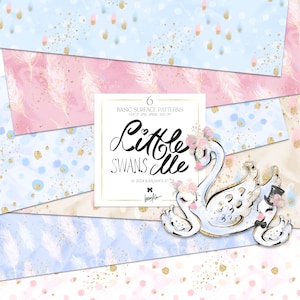Abstract Pastel Glitter Digital Paper Pack KaramfilaS Mom and Baby Planner Stickers Baby Swan Cartoon Characters Fabric Sublimation Printing