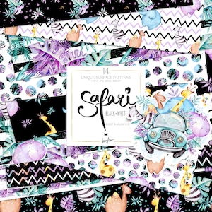 Jeep Safari Digital Paper Pack Karamfila Baby Jungle Animals Crianças Adesivos Tecido Sem Costura Sublimação Impressão Berçário Padrões de Superfície