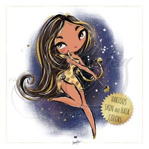 Sternzeichen Schütze Clipart Kinderzeichen Puppen Planer Aufkleber Feminine Sternzeichen Sublimationsgrafiken Print on Demand Scrapbook Grafiken