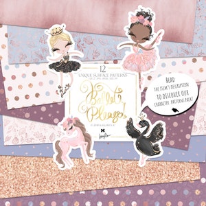 KaramfilaS Ballerina Basic Digitales Papier Rose Gold Folie Oberflächenmuster Ballett Geburtstag Tapete Pastell Punkte Glitzer Stoff Design POD