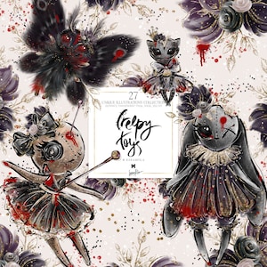 Clipart de Halloween KaramfilaS Muñeco Vudú Planificador Pegatinas Juguetes de Animales Espeluznantes Diseños de Impresión por Sublimación PNG Marcos Florales Suministros POD