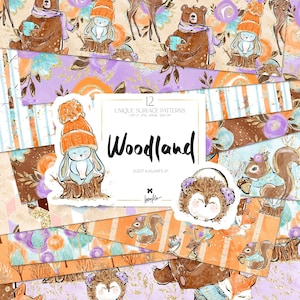 Papel Digital Woodland Karamfila Outono Inverno Aquarela Animais Planejador Adesivos Padrões Neutro Decoração de Berçário de Bebê Sublimação Impressão em Tecido